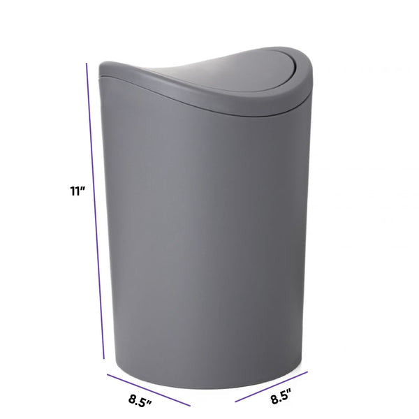 Modern Swing Top Curved Lid Trash Can, 6 Liter - Grey