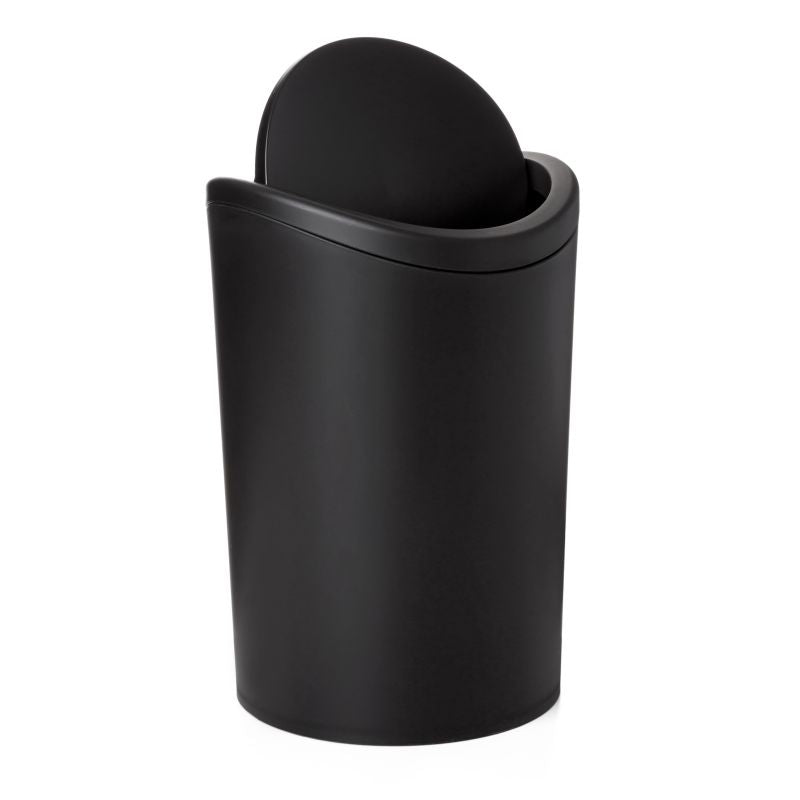 Modern Swing Top Curved Lid Trash Can, 6 Liter - Black