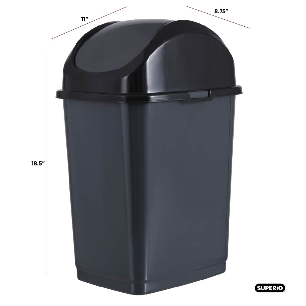 Swing Top Trash Can, 19 Qt - Grey/Black