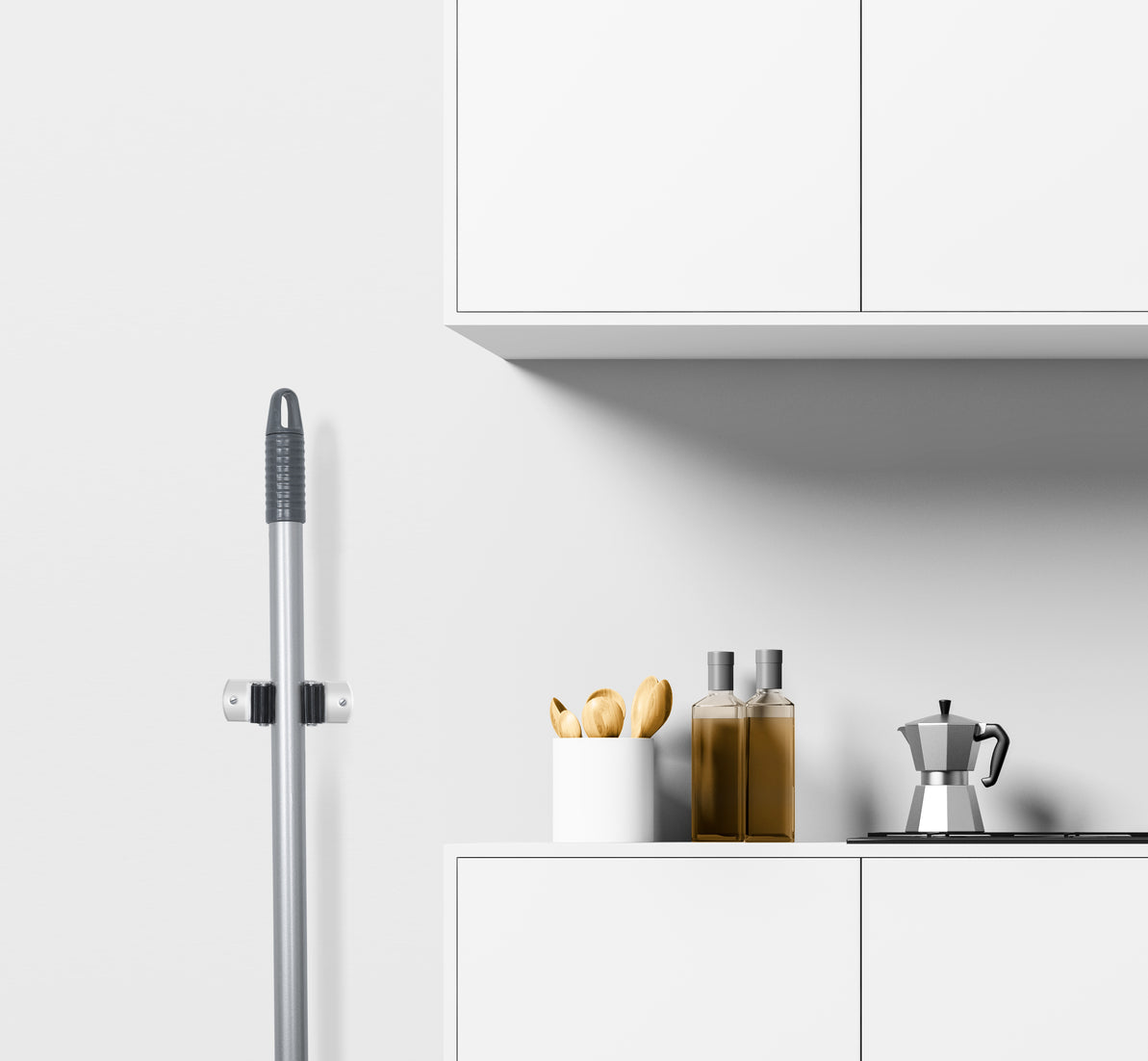 Wall Mount Broom and Mop Organizer, Set of 4 Single, Stainless Steel