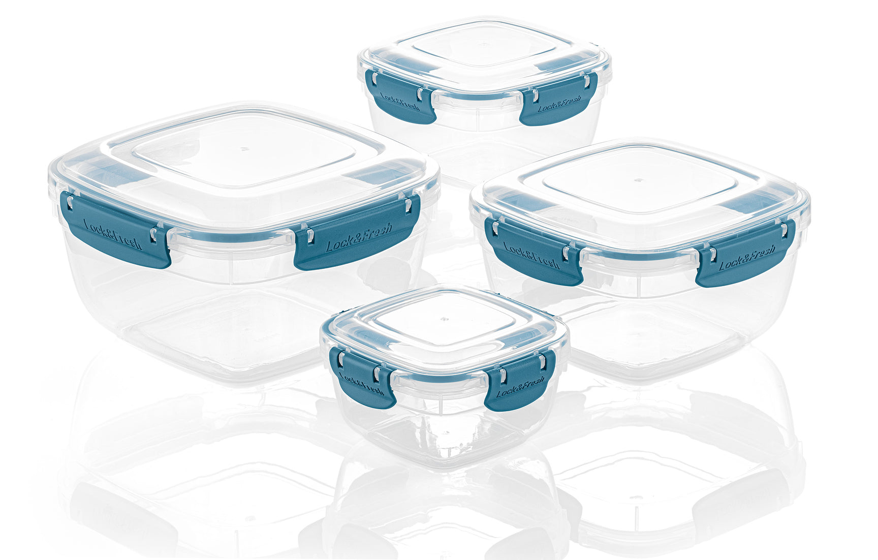 Set of 4 Square Sealed Containers, Blue