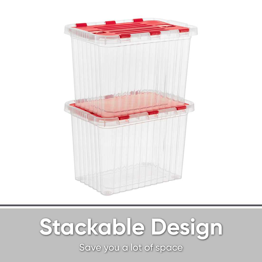 16 L Deep Storage Container with Hinged Lid, Red