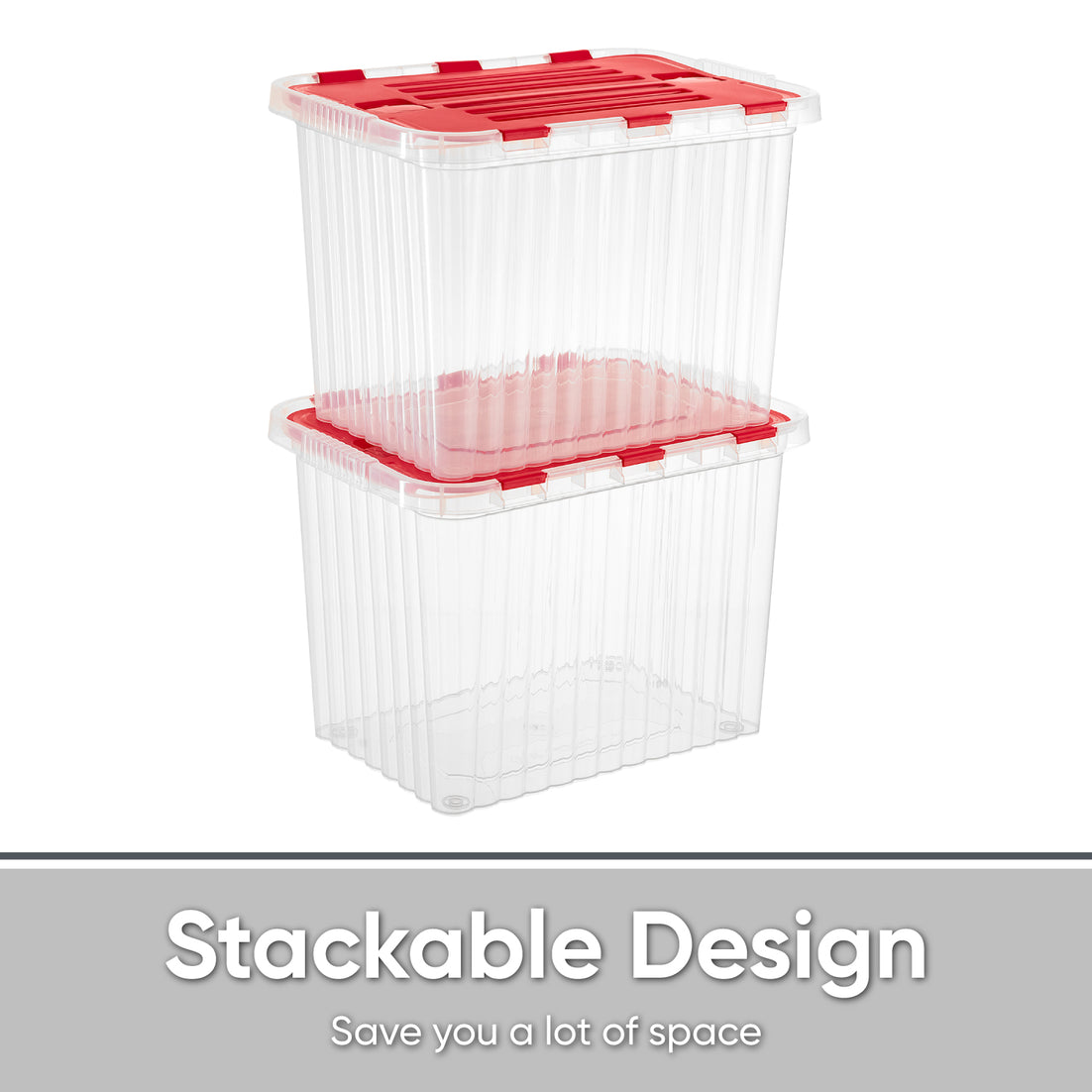 26 L Deep Storage Container with Hinged Lid, Red