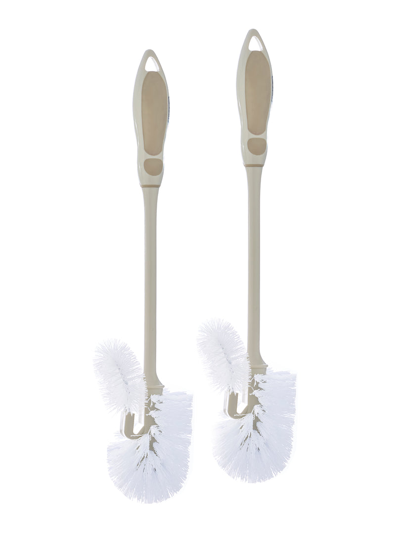 Beige Toilet Brush with Under Rim Lip