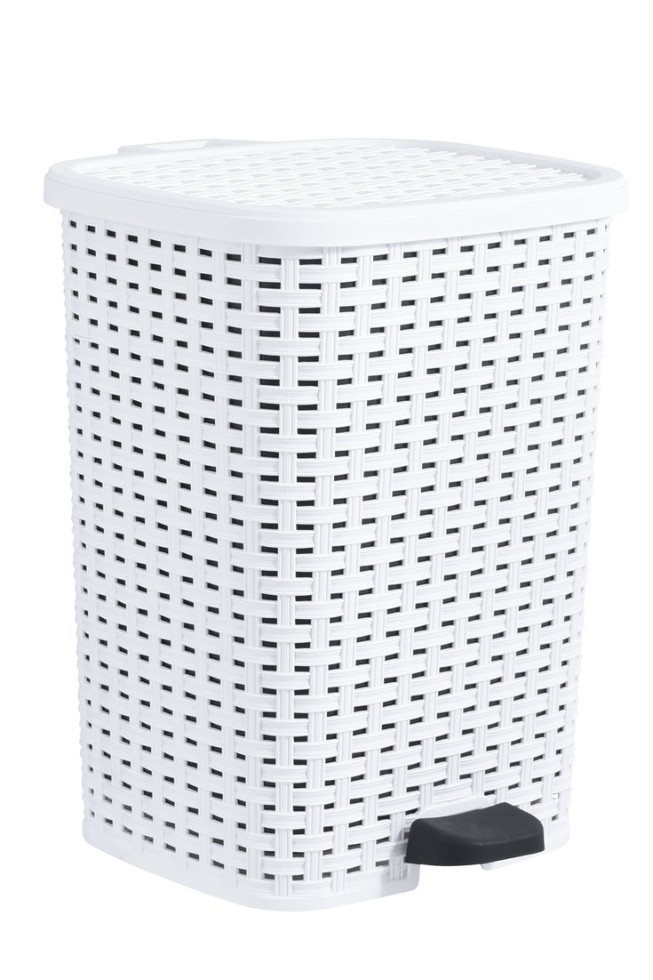 Step-On Trash Can, Wicker Style - White 27 qt