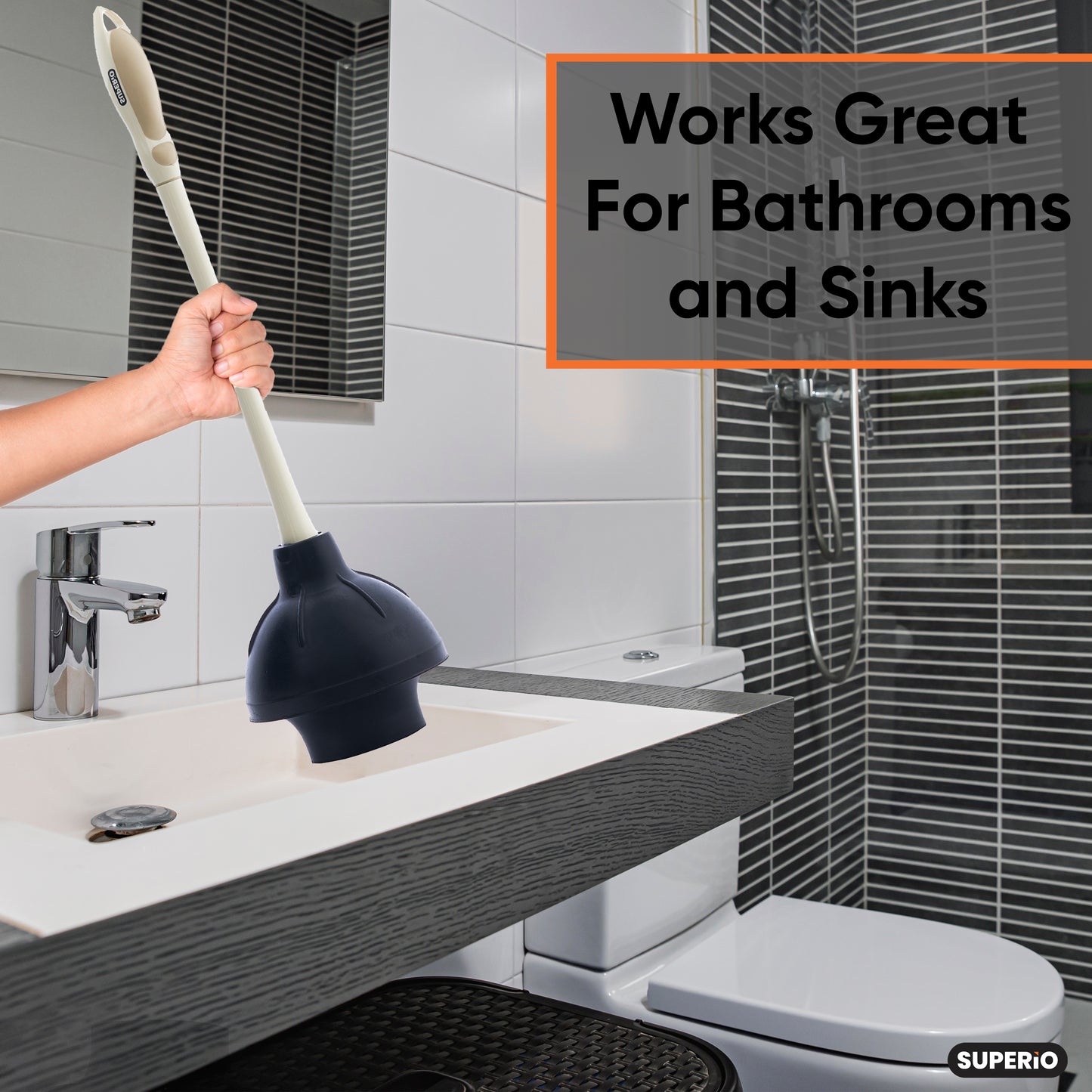 Toilet & Sink Plunger with Caddy - Beige