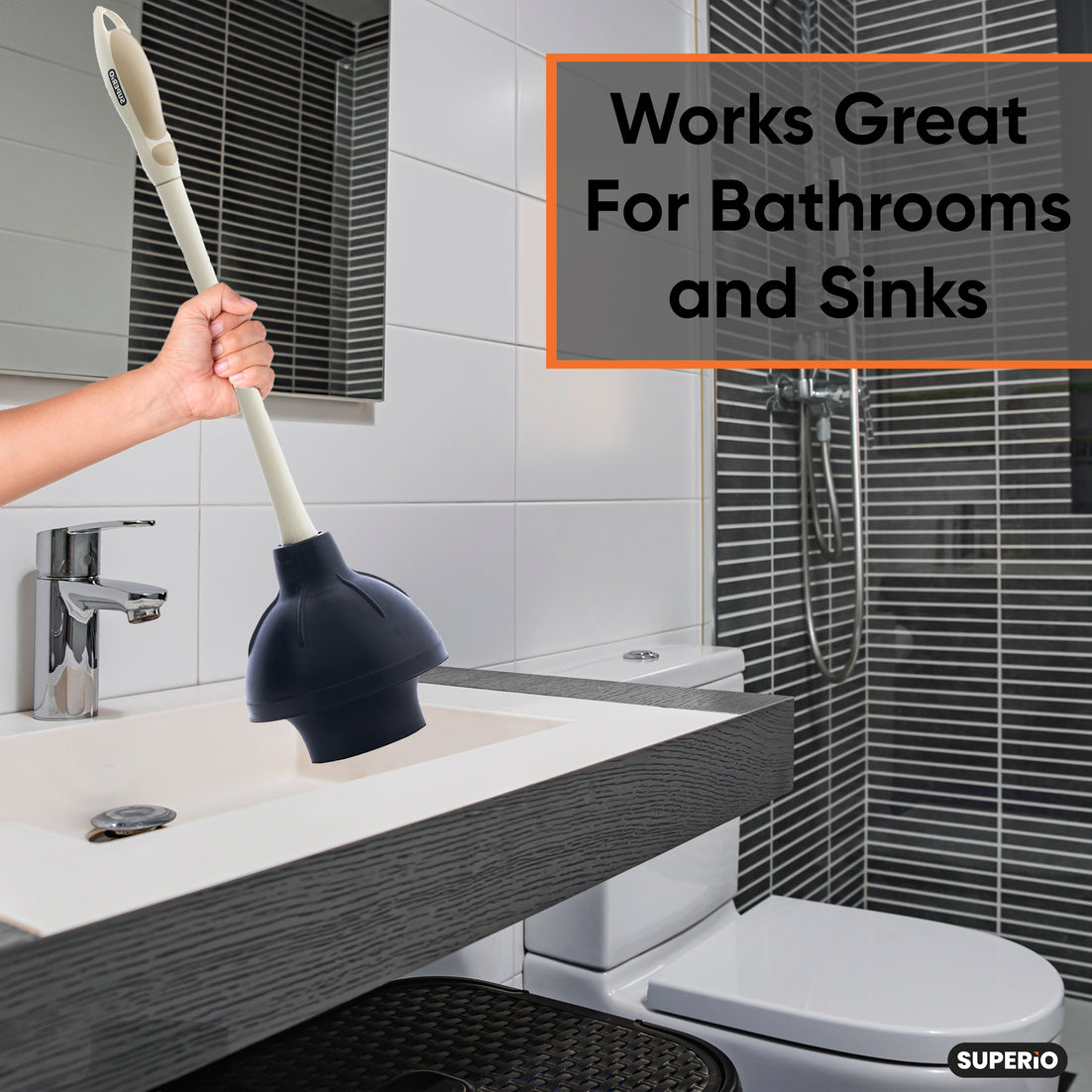 Toilet & Sink Plunger with Caddy - Beige