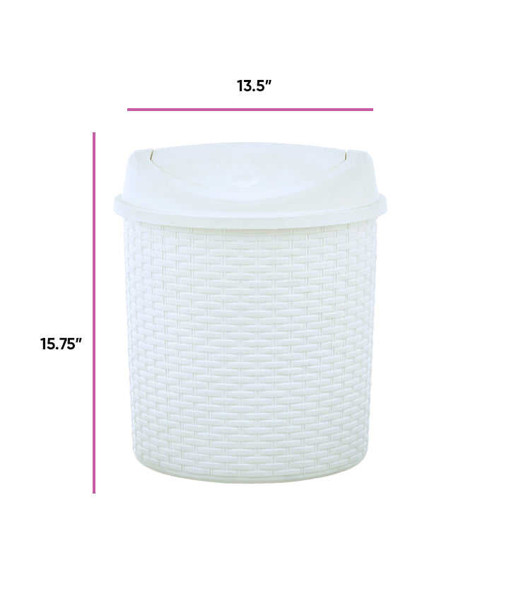 White Deluxe Wicker Swing Top Trash Can