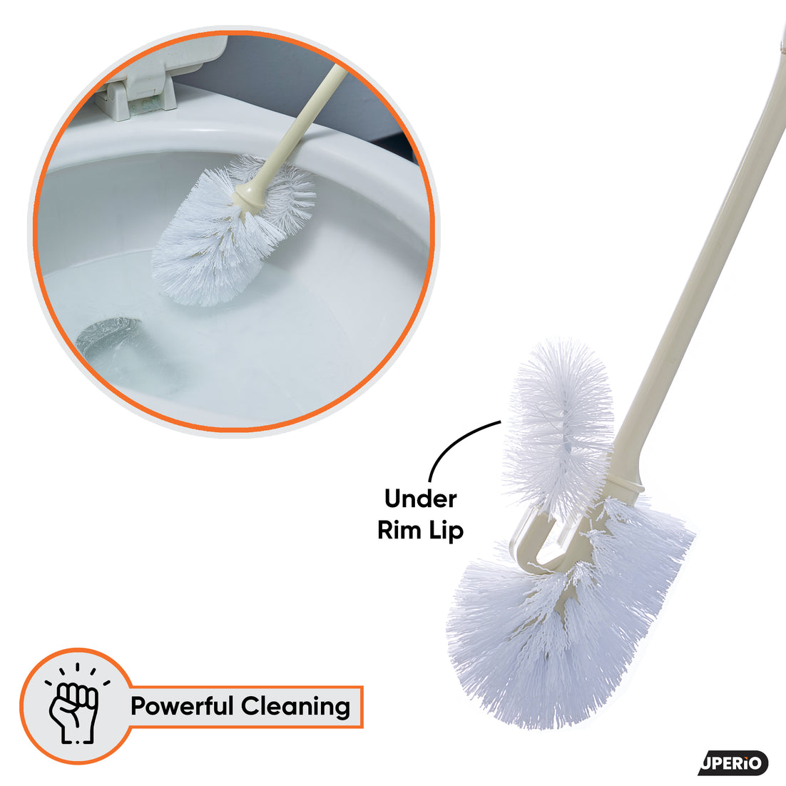 Beige Toilet Brush with Under Rim Lip