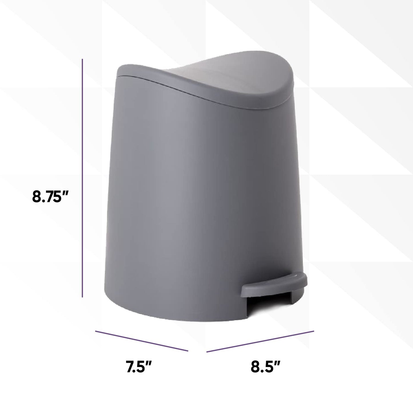 Modern Step-on Curved Lid Trash Can, 3 Liter - Grey