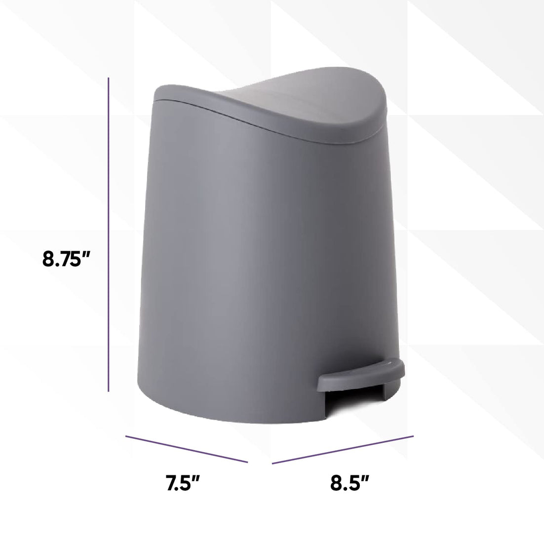 Modern Step-on Curved Lid Trash Can, 3 Liter - Grey