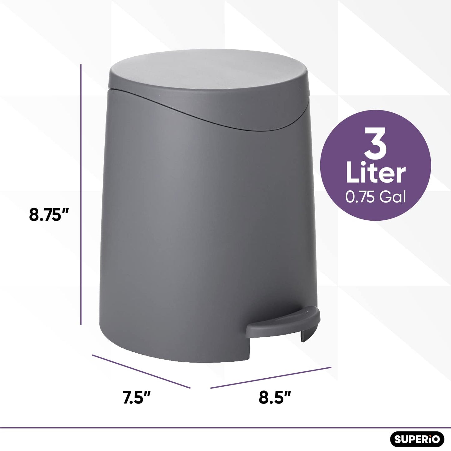 Modern Step-on Flat Lid Trash Can, 3 Liter - Grey