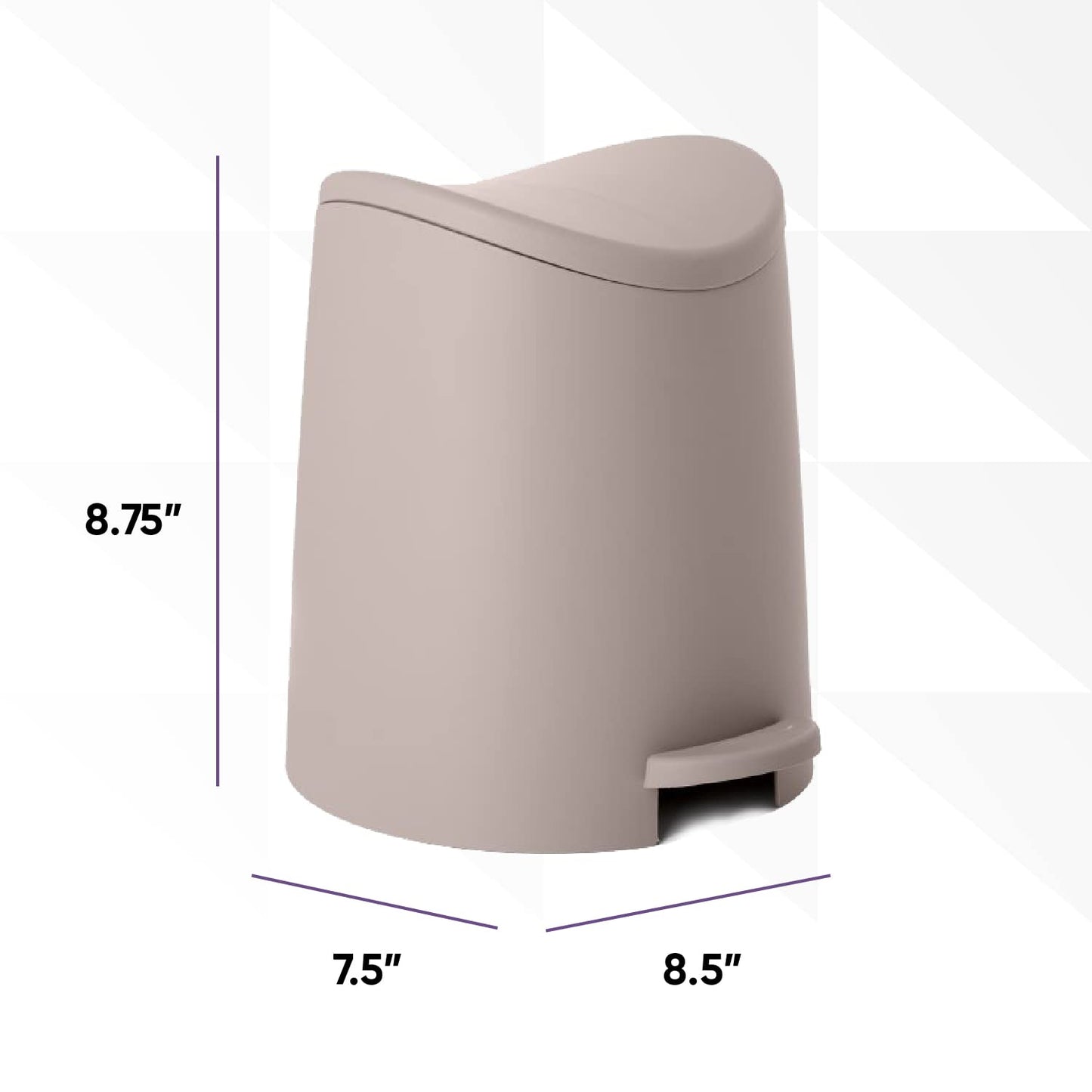 Modern Step-on Curved Lid Trash Can, 3 Liter - Taupe