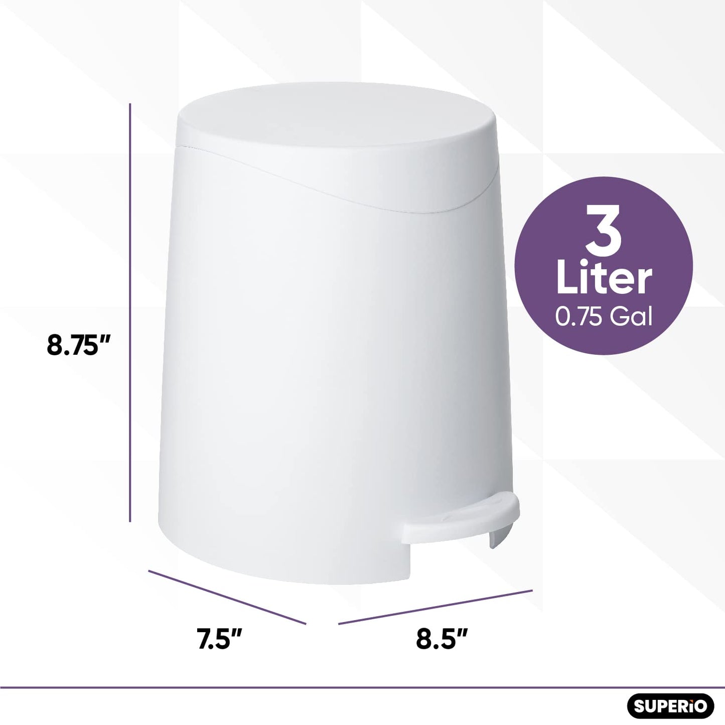 Modern Step-on Flat Lid Trash Can, 3 Liter - White