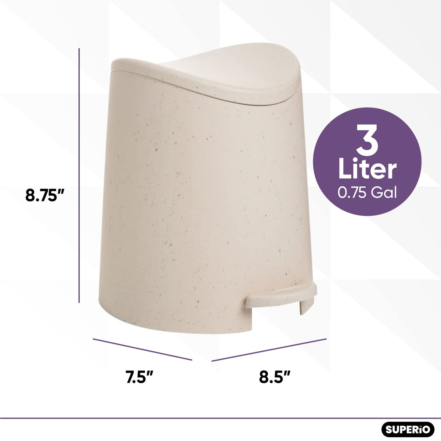 Modern Step-on Curved Lid Trash Can, 3 Liter - Ecohome