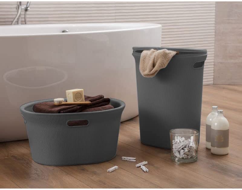 35 Liter Ribbed Laundry Basket Grey