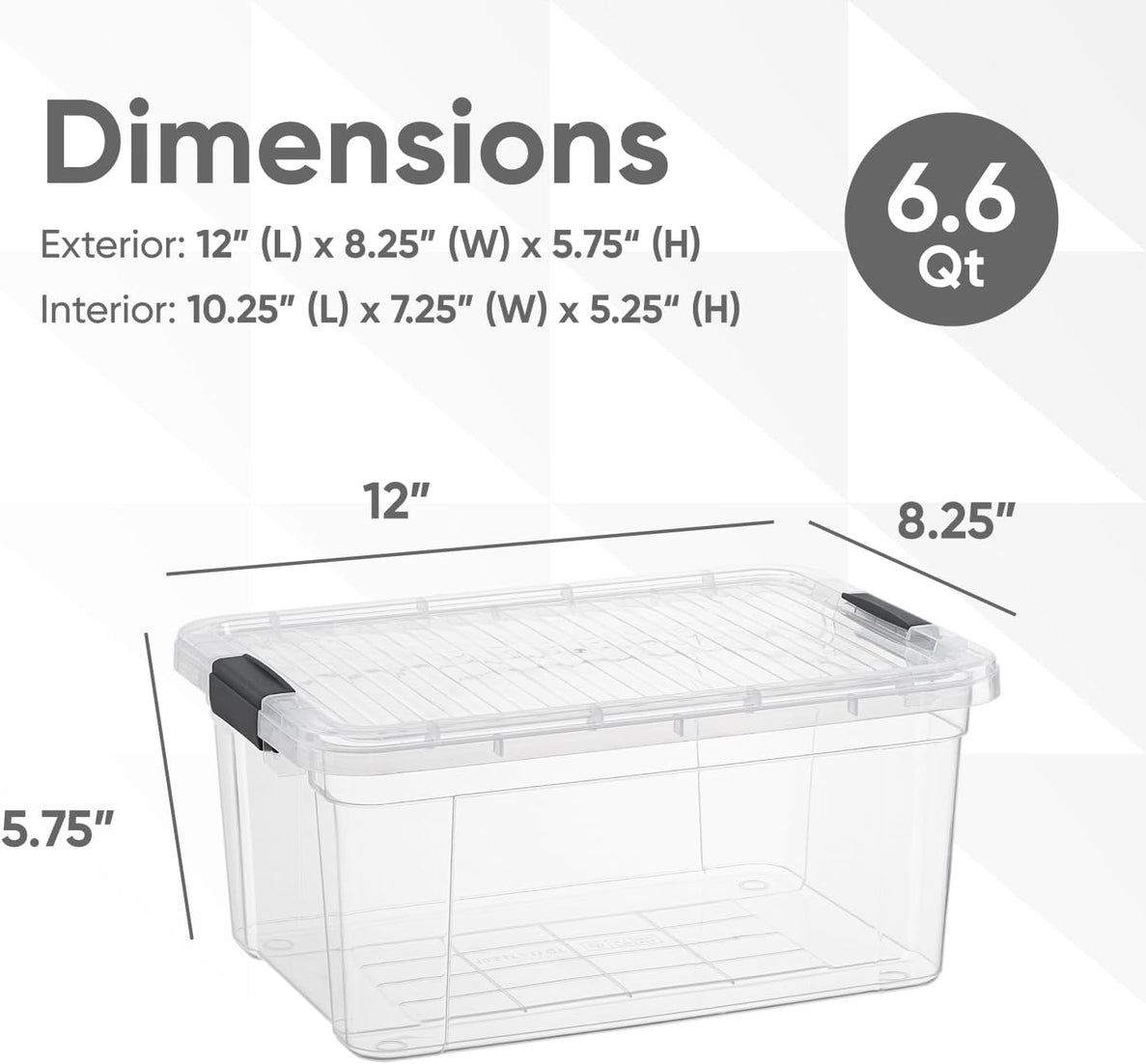 Deep Clear Storage Box with Lid, 6.6 Quart