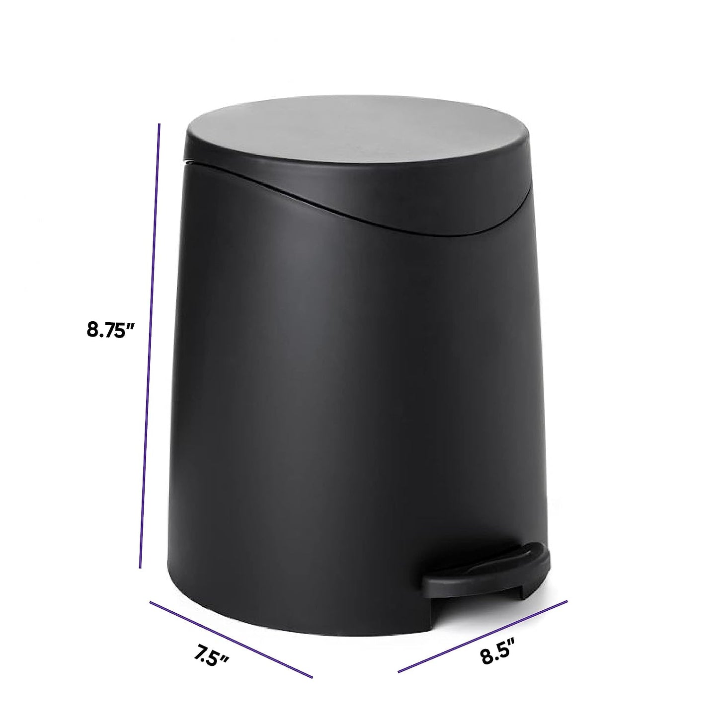 Modern Step-on Flat Lid Trash Can, 3 Liter - Black