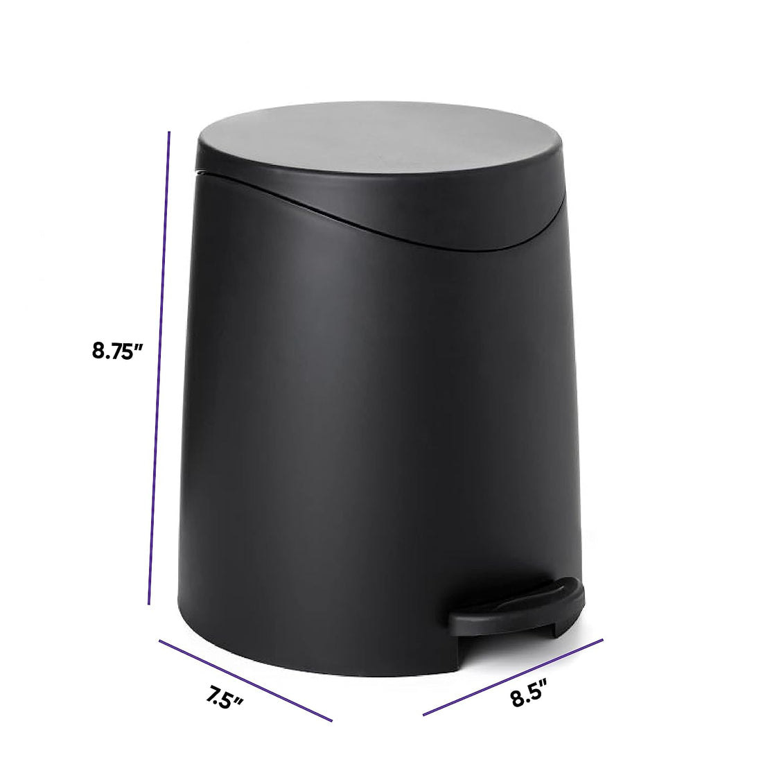Modern Step-on Flat Lid Trash Can, 3 Liter - Black