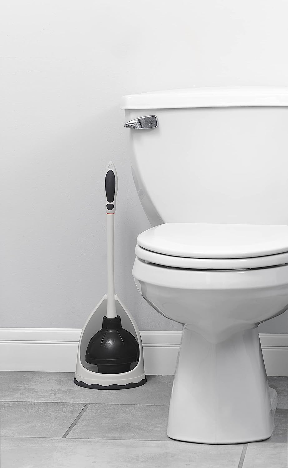 Toilet & Sink Plunger with Caddy - White