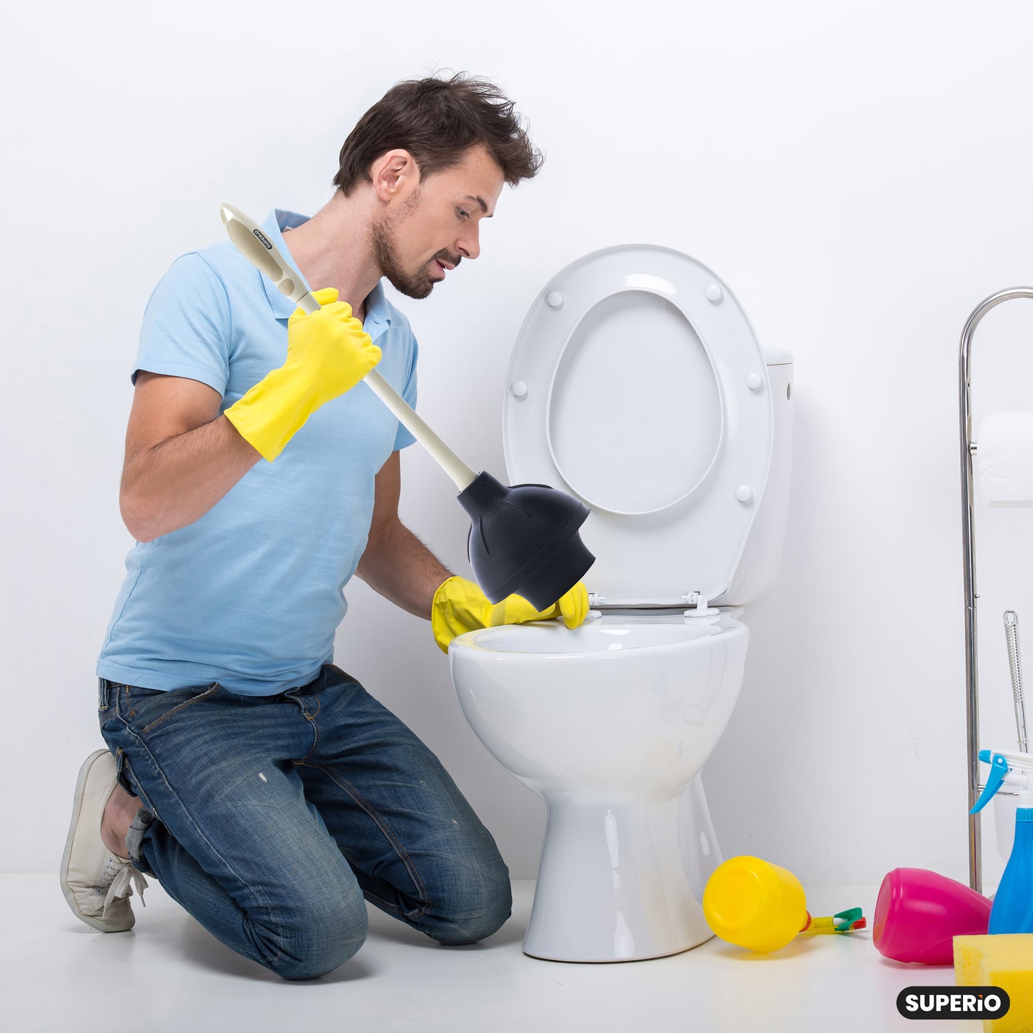 Toilet & Sink Plunger with Caddy - Beige