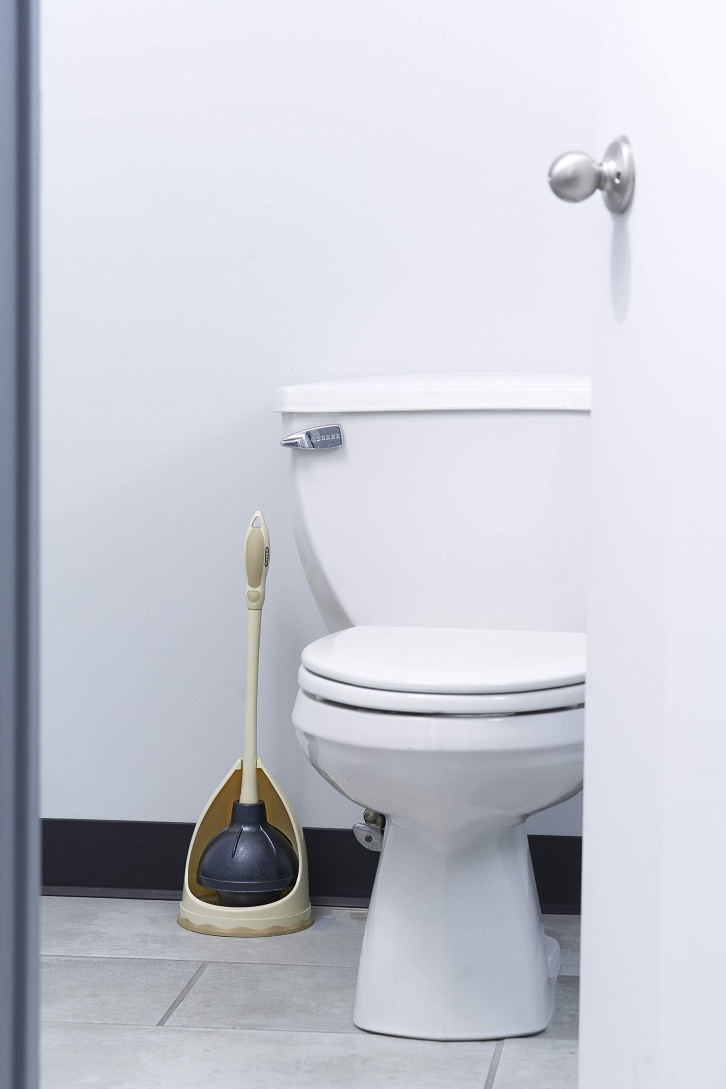 Toilet Bowl Brush with Caddy and Toilet & Sink Plunger with Caddy, Beige
