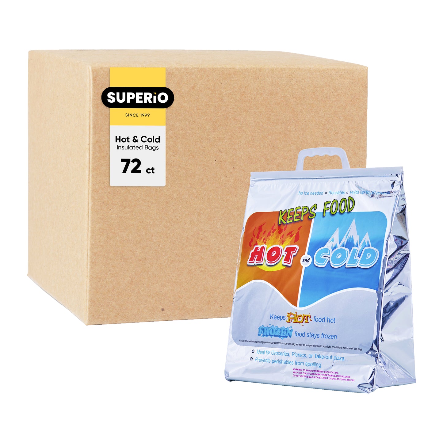 Hot and Cold Reusable Insulated Bags 13"x7"x15.5" - 72 Pack
