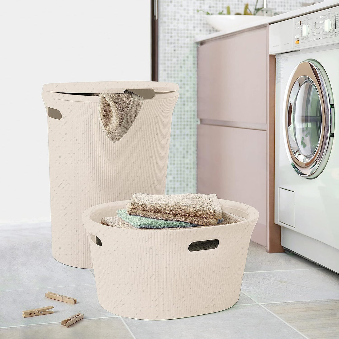 40 Liter Ribbed Laundry Hamper Ecohome