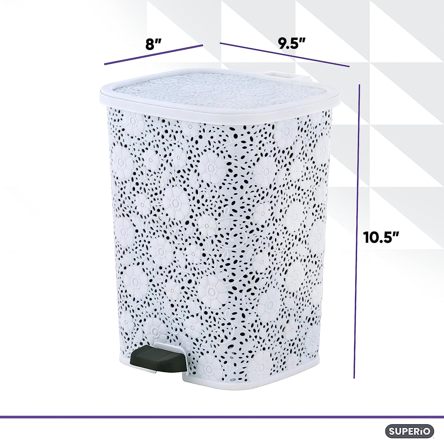 Lace Design Step-On Trash Can, 6 Qt. - White