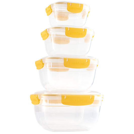 Set of 4 Square Sealed Containers, Yellow