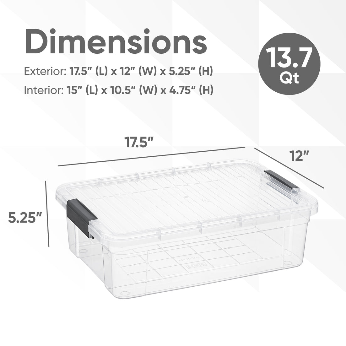 Clear Storage Box with Lid, 13.7 Quart