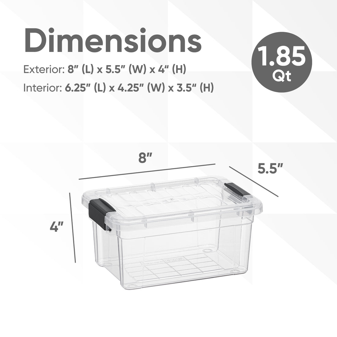 Deep Clear Storage Box with Lid, 1.85 Quart