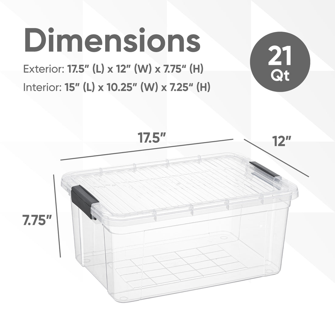 Deep Clear Storage Box with Lid, 21 Quart