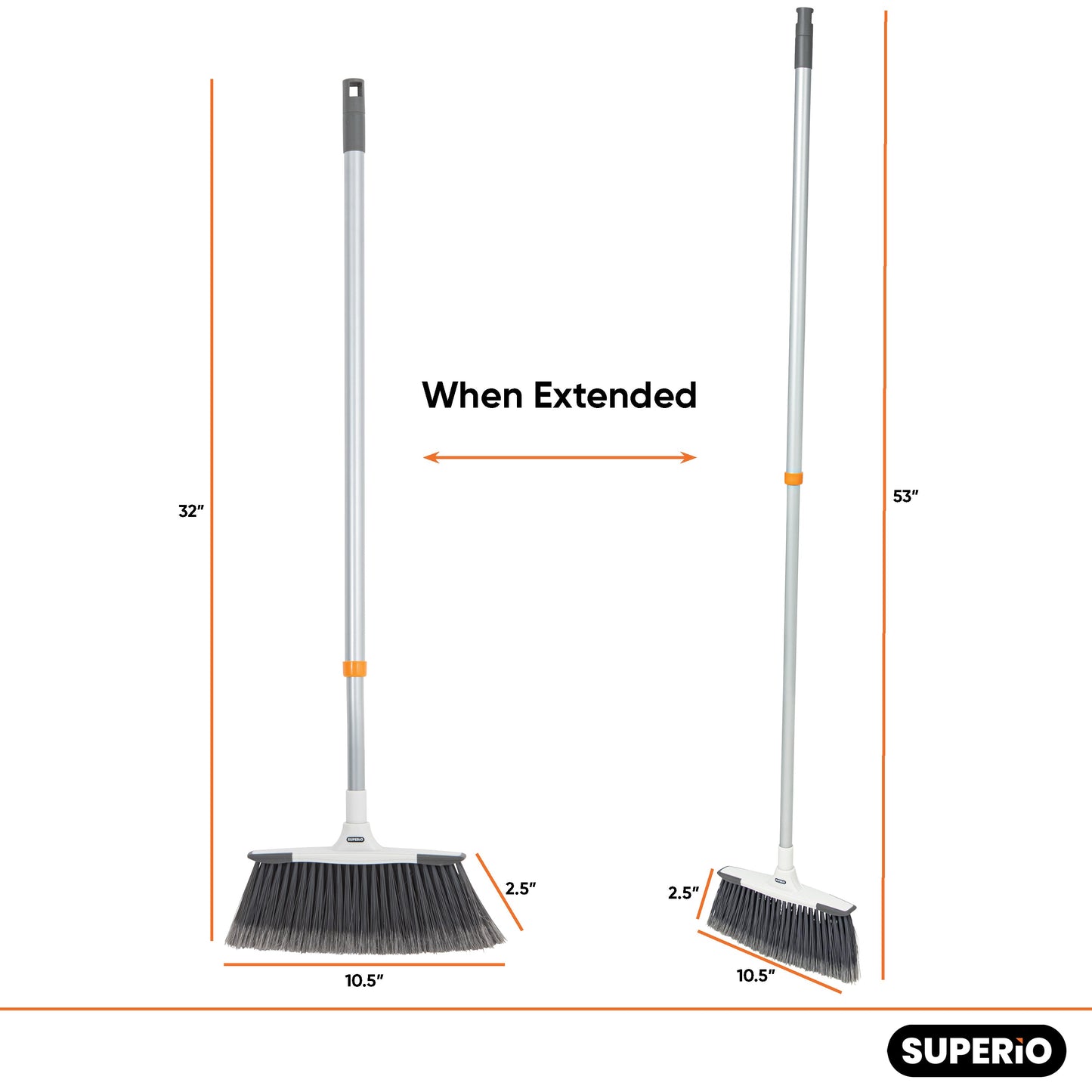 Slim Angle Broom with Telescopic Handle and Clip-on Dustpan, Grey