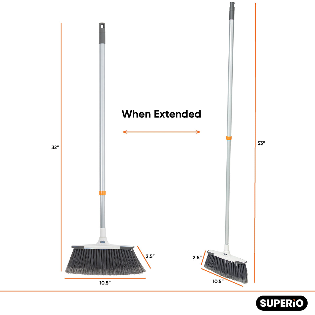 Slim Angle Broom with Telescopic Handle and Clip-on Dustpan, Grey