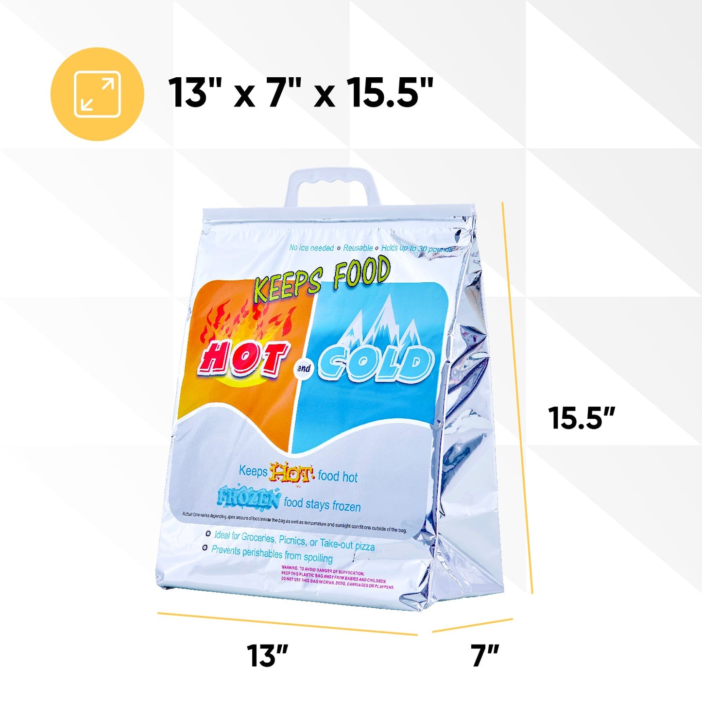 Hot and Cold Reusable Insulated Bags 13"x7"x15.5" - 72 Pack