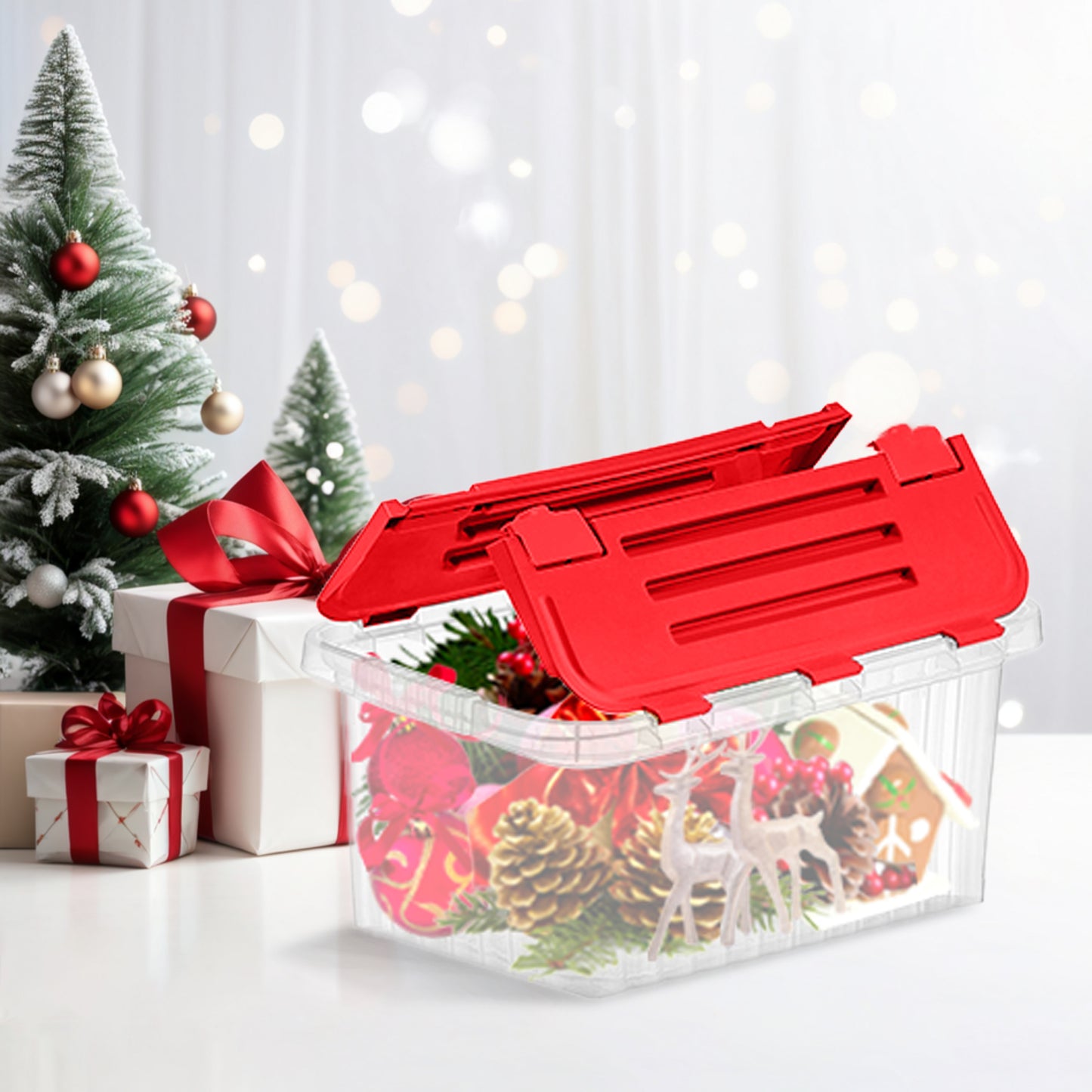 33 L Storage Container with Hinged Lid, Red