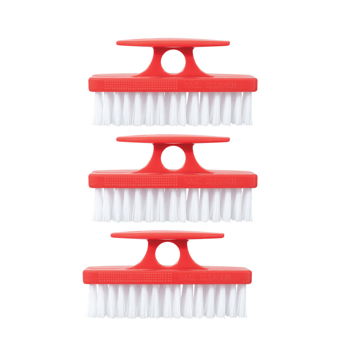 Red Nail Brush with Handle 3-Pack