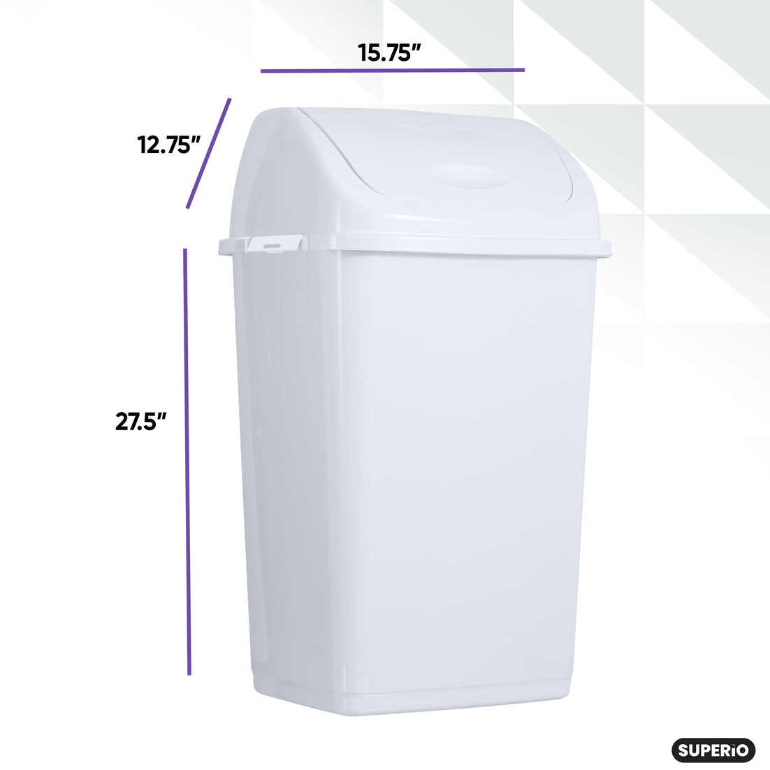 Large Swing Top Trash Can, 52 Qt. /13 Gal - White
