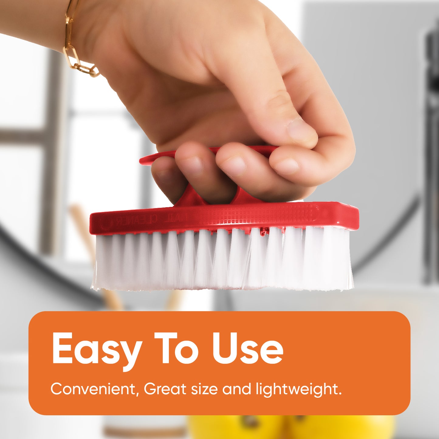 Red Nail Brush with Handle 3-Pack