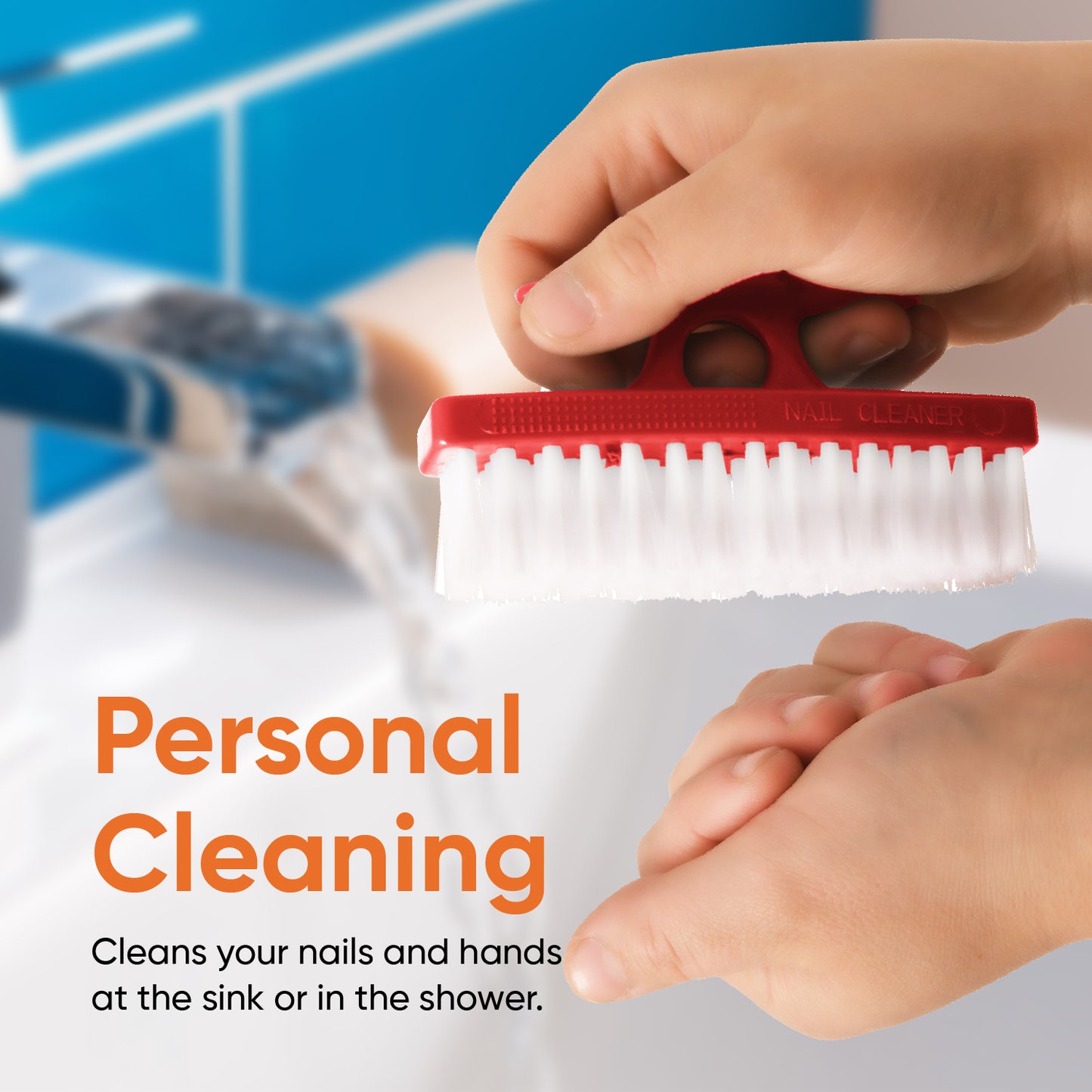 Red Nail Brush with Handle 3-Pack