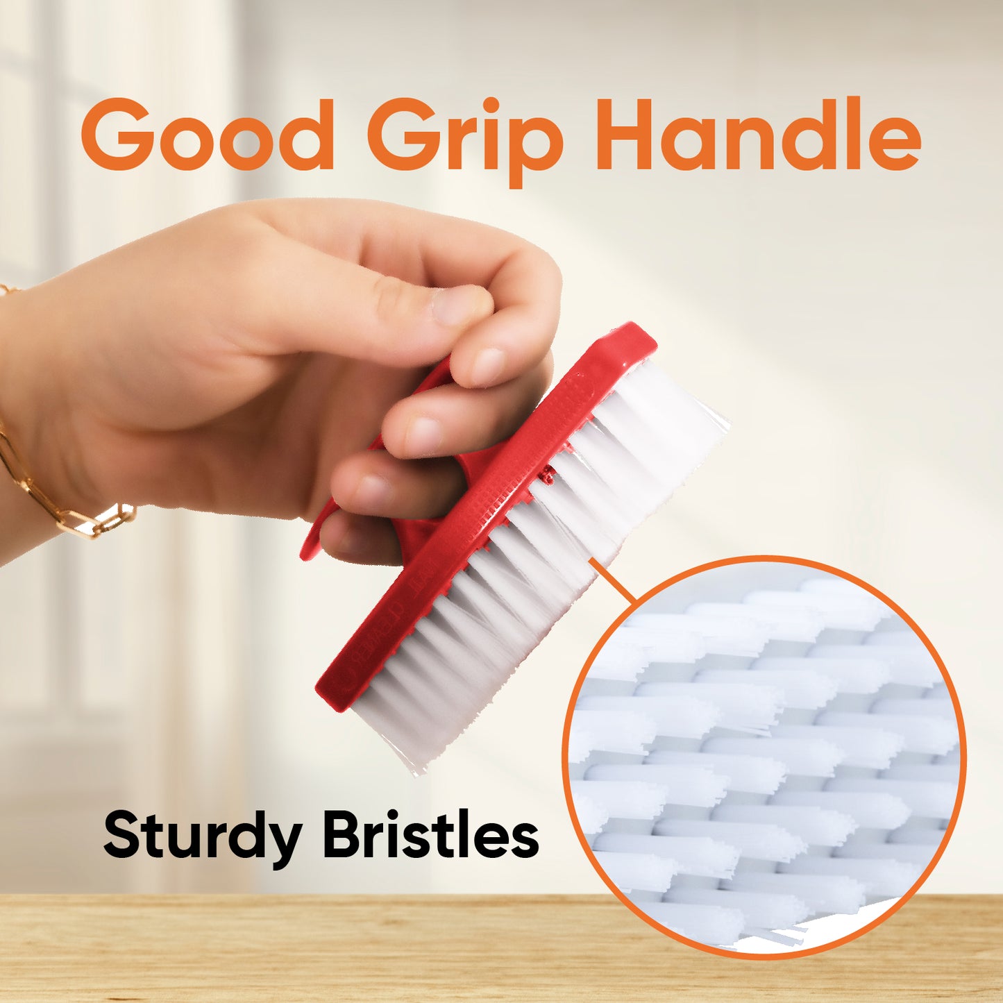 Red Nail Brush with Handle 3-Pack