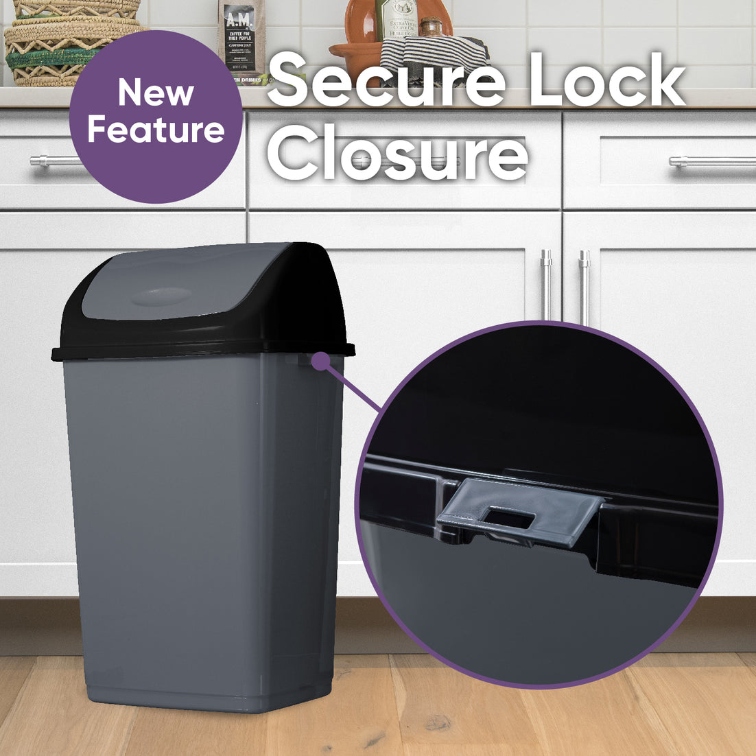 Large Swing Top Trash Can. 50 L/13 Gal. - Onyx Grey