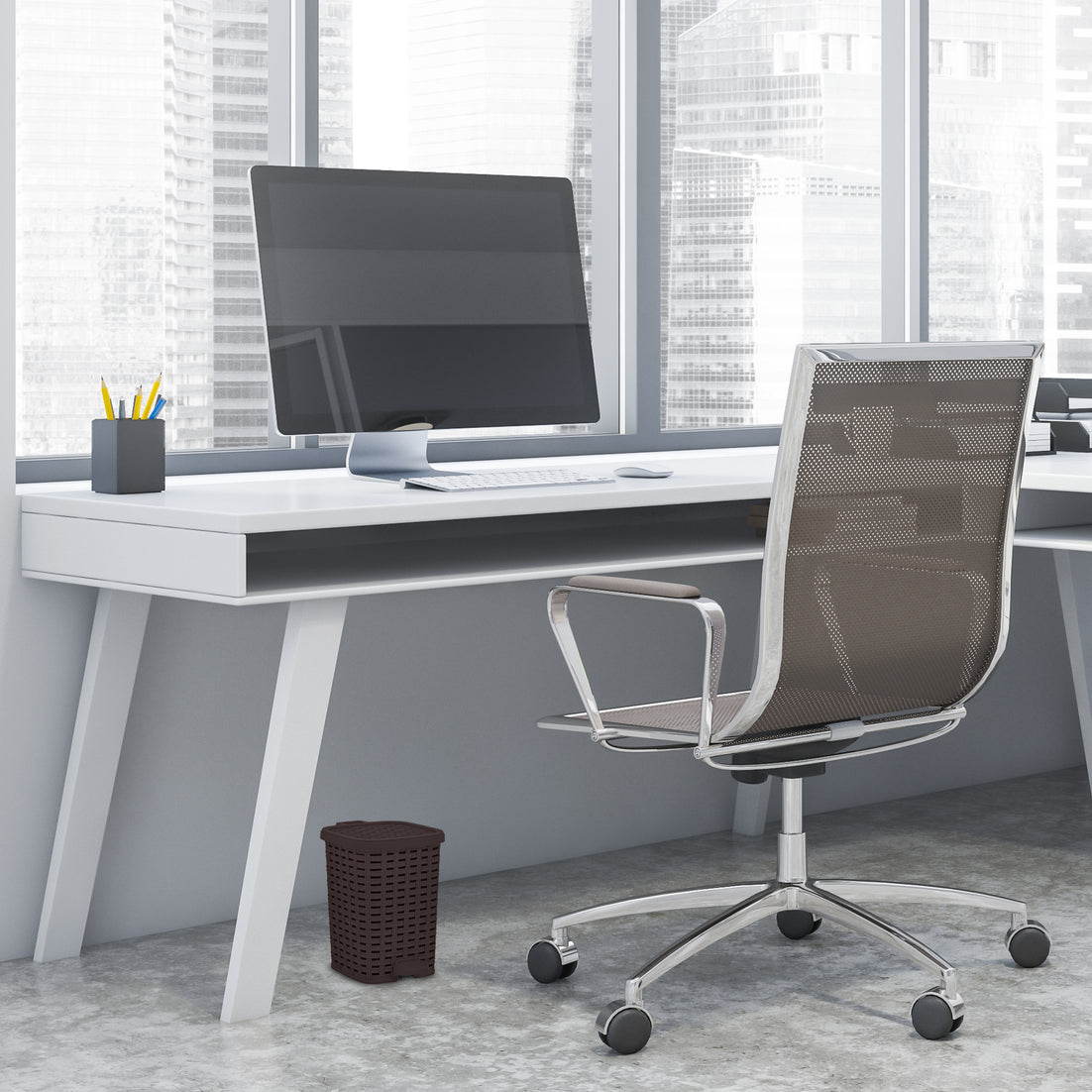 Step-On Trash Can, Wicker Style - New Brown 6 qt