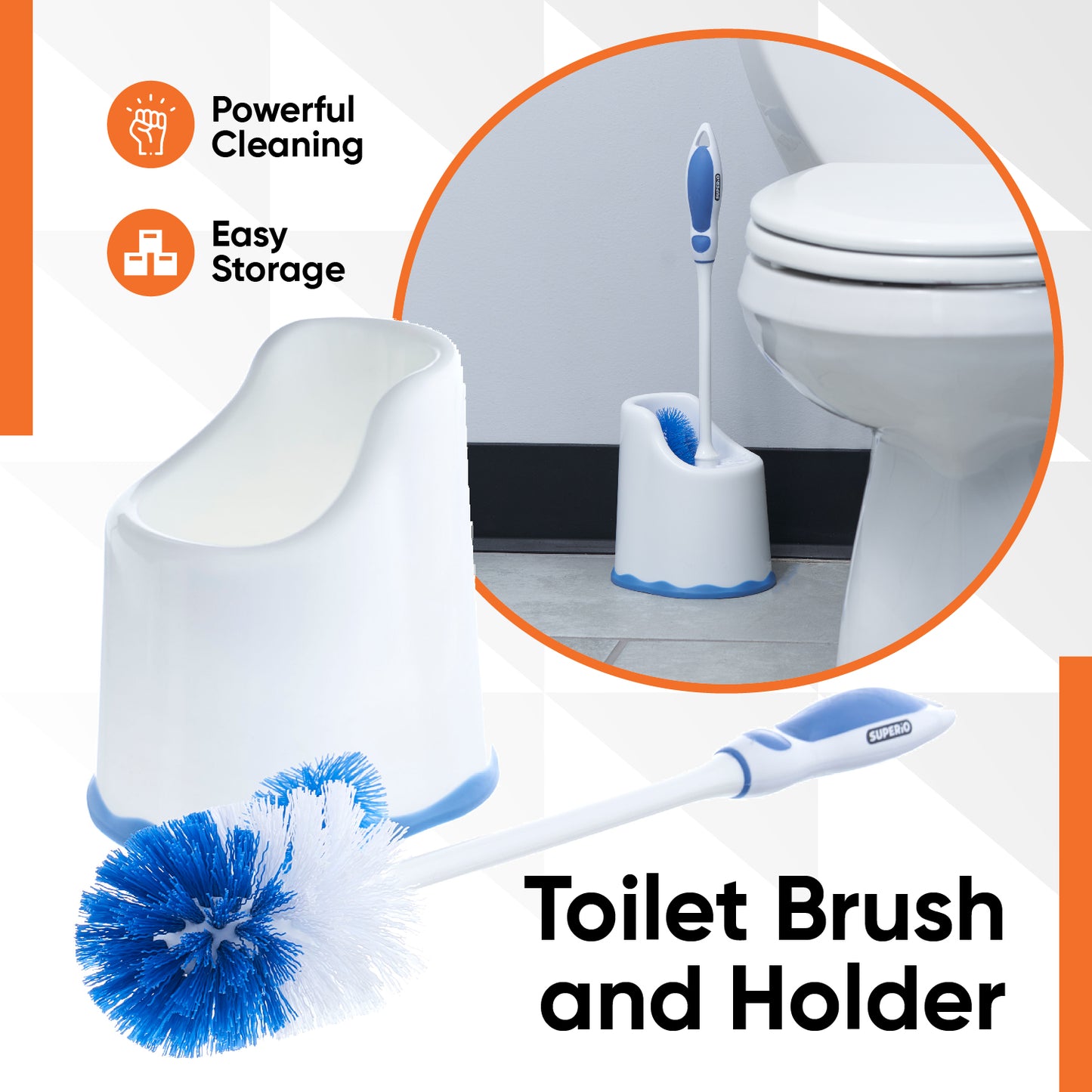 Toilet Brush with Lip and Caddy, Blue