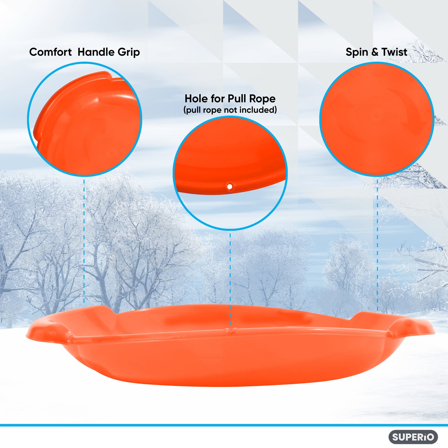 Superio Round Snow Saucer Sled, 24" Orange