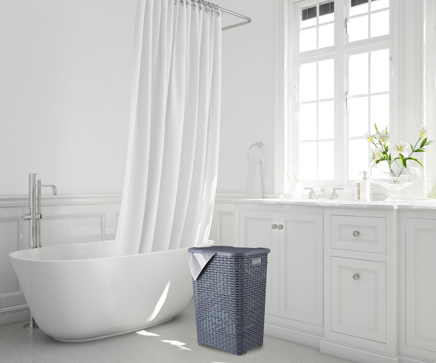 Wicker Style Laundry Hamper, 60 Liter - Grey