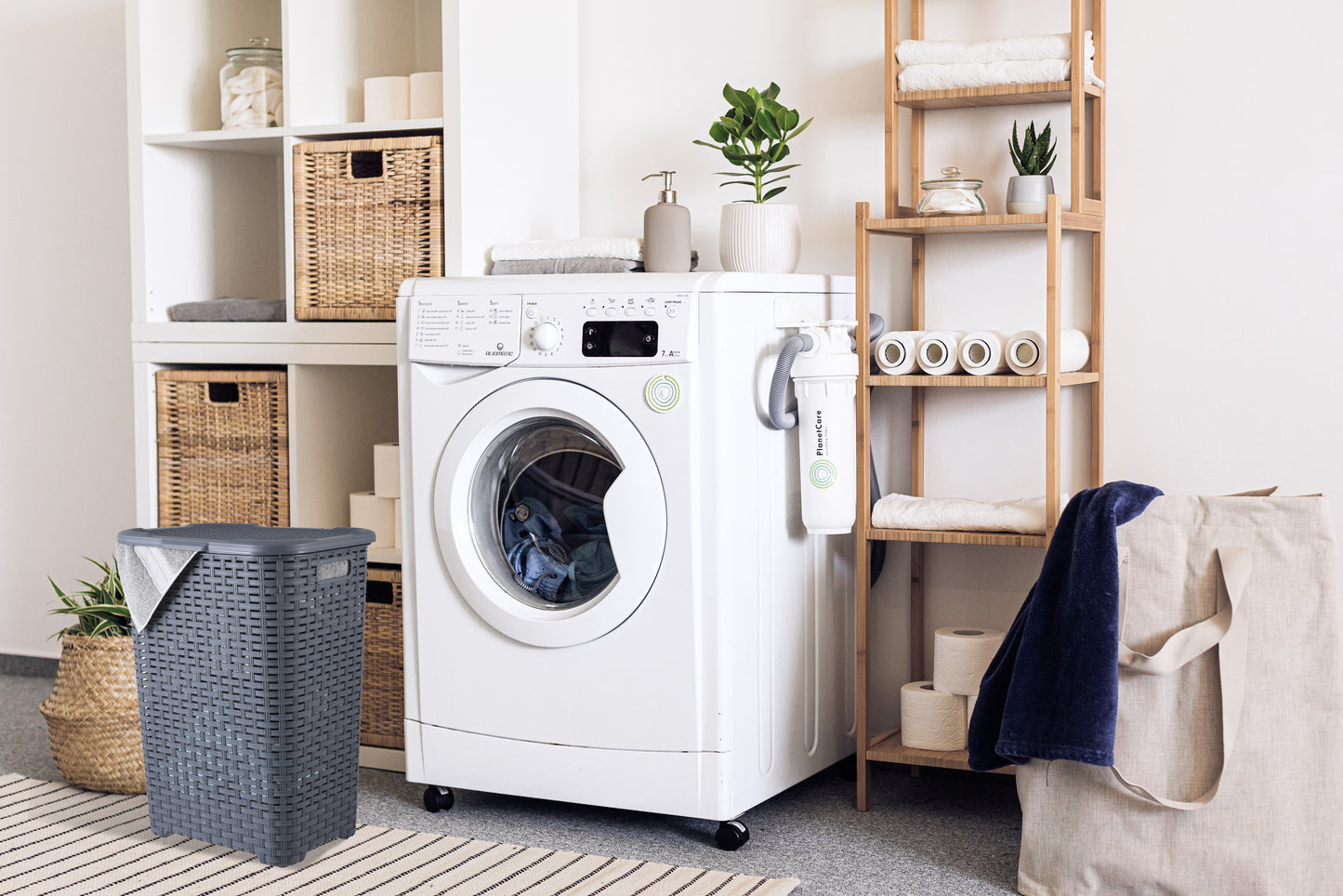Wicker Style Laundry Hamper, 60 Liter - Grey