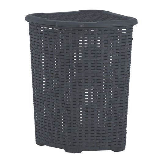 Wicker Style Corner Laundry Hamper, 50 Liter - Onyx Grey