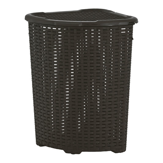 Wicker Style Corner Laundry Hamper, 50 Liter - Root Beer Brown